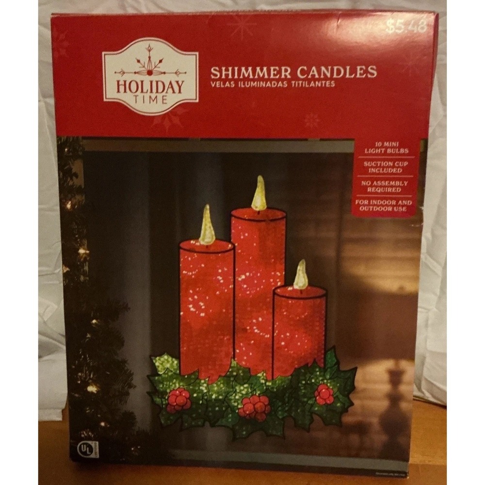 Holiday Time Lighted Shimmer Candles Christmas 16" Hanging Decoration,‎ Red Box